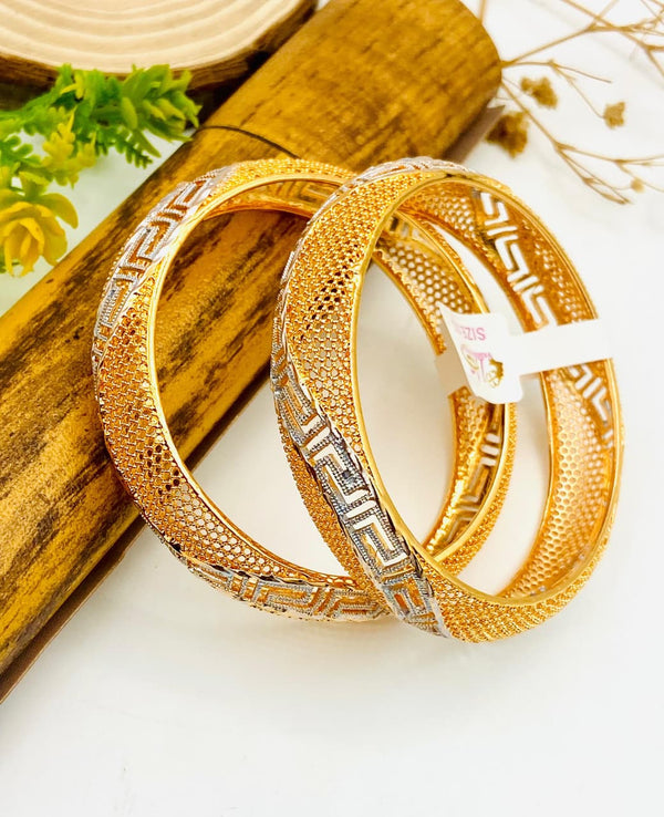 Two Tone Gold Plated Manjoos Bangles – Premium Fancy 2 Piece Set for Women | Elegant Party & Wedding Wear
