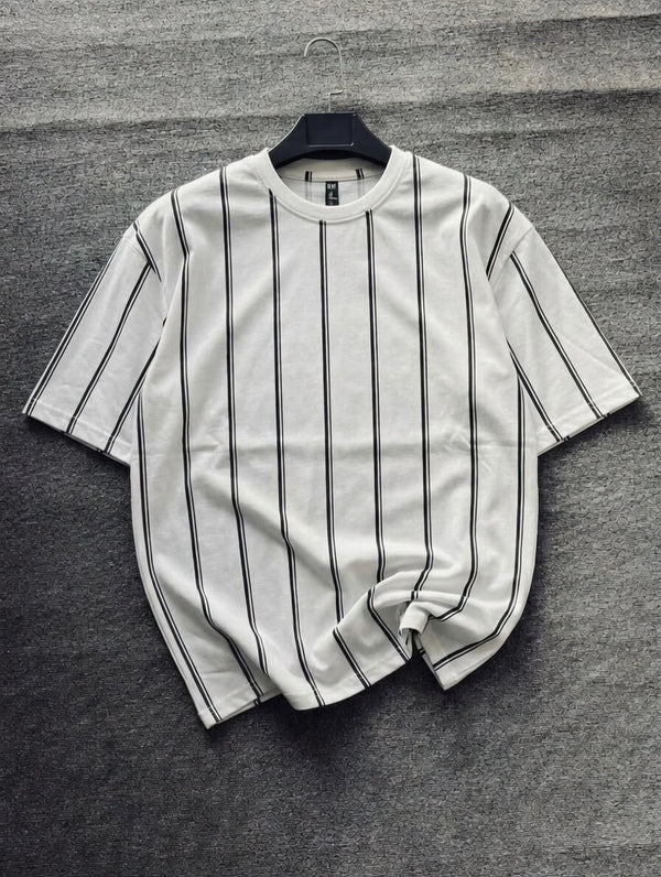 Stripe Printed Drop Shoulder T-Shirt – Premium Fine Jersey | Relaxed Fit Streetwear