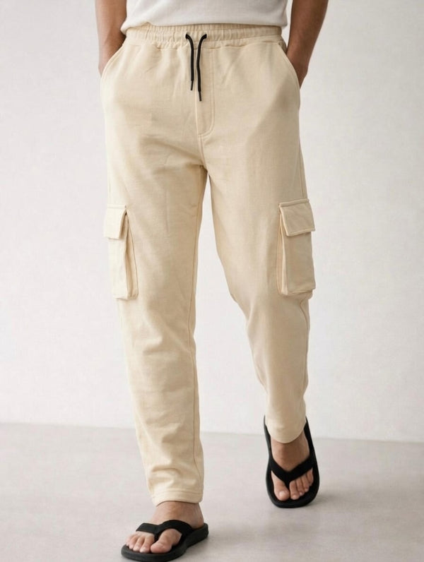 Men’s Cargo Pocket Straight Trousers – Cotton Terry Comfort Fit